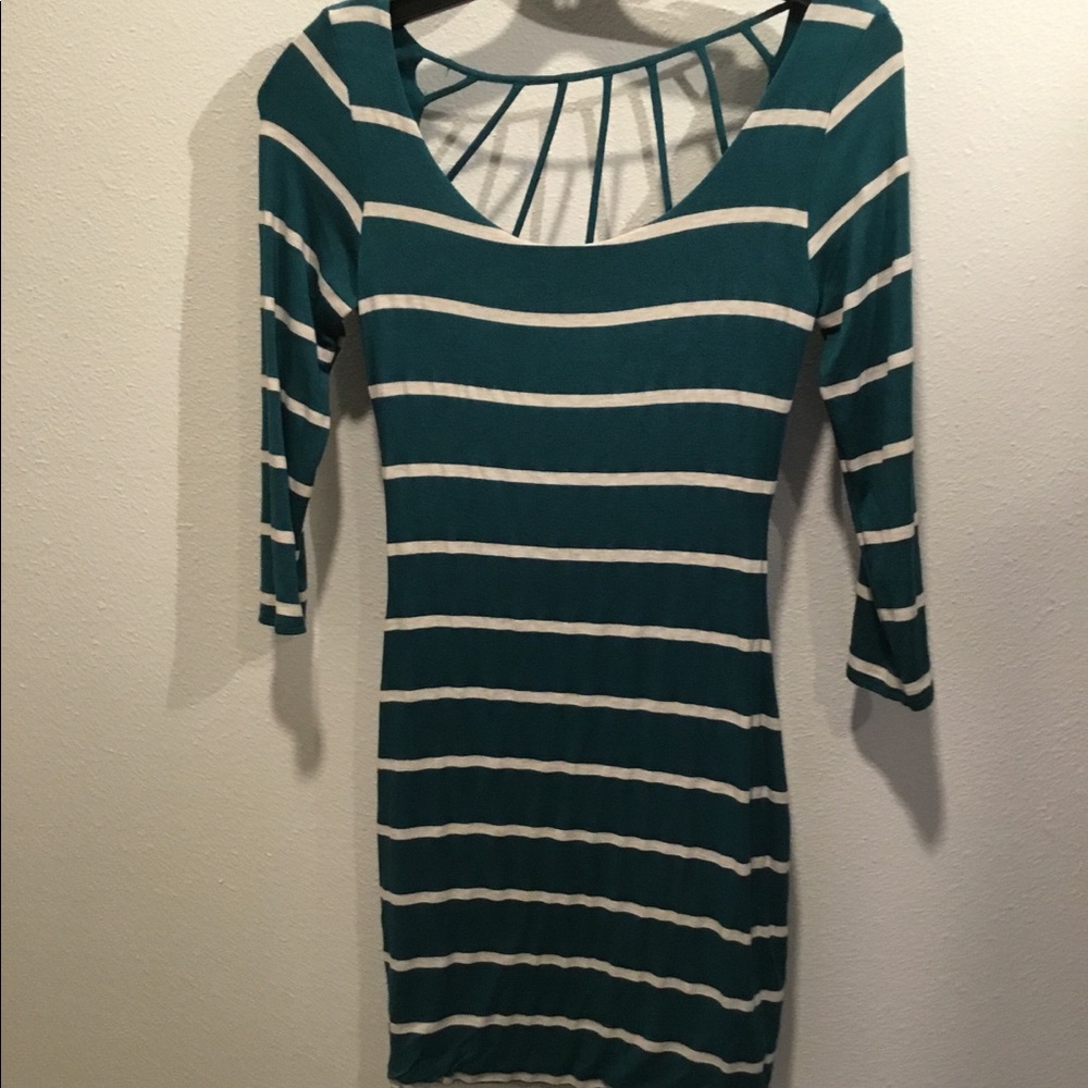 Green and white striped mini with cute back